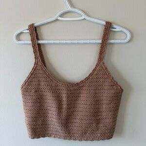 Brown Knit Cropped Tank Top